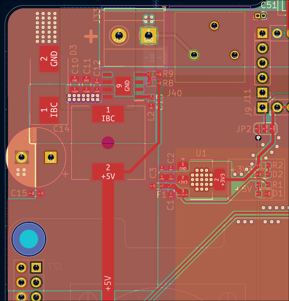 DCDC PCB design, highlighting zones usage